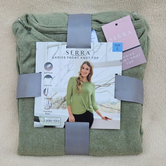 Serra Ladies Soft Front Knot Top Sage Green Size L - Picture 1 of 5